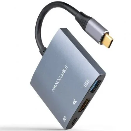Nanocable Conversor USB-C a HDMI 4K, USB 3.0 y USB-C PD, Gris Nanocable Conversor USB-C a HDMI 4K, USB 3.0 y USB-C PD, Gris